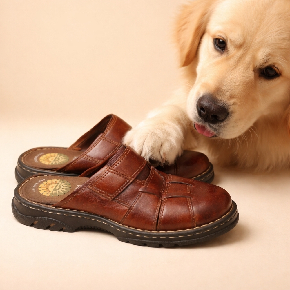 Brown Leather Slip-On Clog Mule